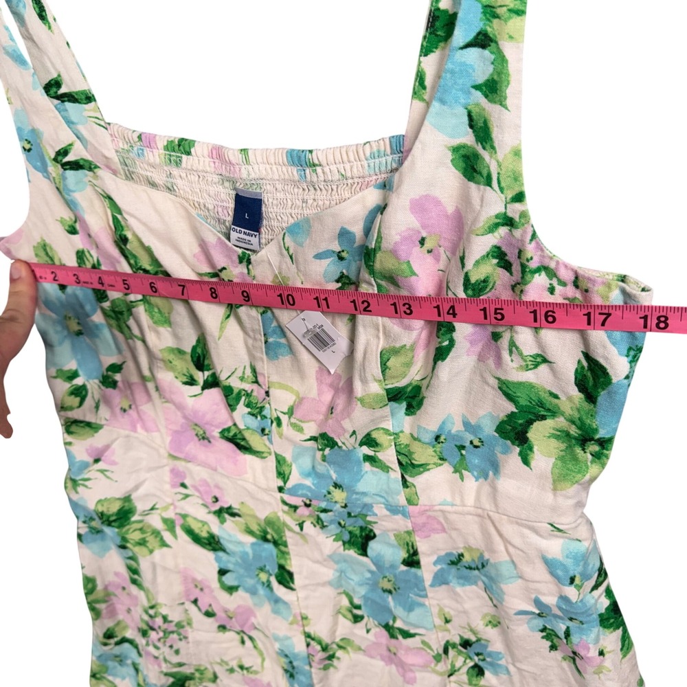 Cottagecore Floral Midi Sundress Prairie Garden Party Linen Blend‎ Smocked NWT L - Picture 10 of 12